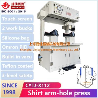 Wrinkle free shirt arm hole seam press machine 2 top shift working position